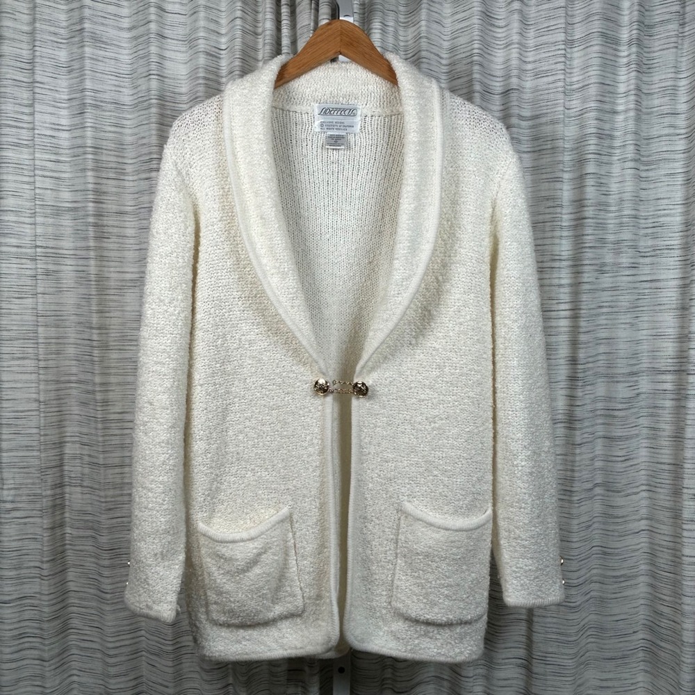 Sideffects Cream Boucle Shawl Collar Cardigan Sweater Gold Button Accent Women 8